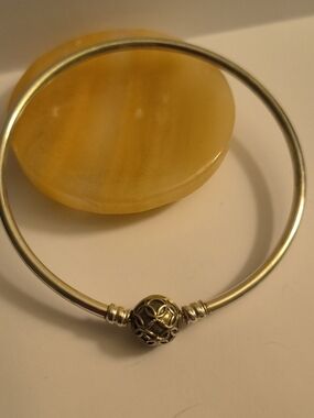 Gold Women's 925 PANDORA Bangle Bracelet with Filigree Bead